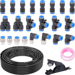 XaXmTee 1/4" DOT Air Line with 24 Pcs Quick Connect Air Fittings Kit 50FT 1/4 DOT Air Lines with Push Lock Air Line Fittings Pneumatic Push to Connect Air Hose Fittings