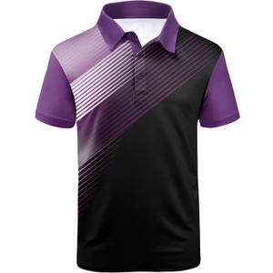 ZITY Mens Golf Shirt Short Sleeve Sport Moisture Wicking Performance Print Golf Polo Shirts for Men Collared Casual T-Shirt (Large, Deep Purple)