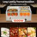 VEVOR Commercial Food Warmer, 1500W Electric Stainless Steel Steam Food Warmer with Lid, 4-Pan Fast Heating Countertop Buffet Bain Marie with Soup & Perforated Ladles, for Catering, Restaurant, Party