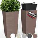 Mueller M-Resin Heavy Duty Tall Planter, Indoor/Outdoor Grande Plant, Tree, Flower Pot, 2-Piece Set, 27.5”, Modern Design, Built-in Drainage, Mocha