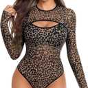 Avidlove Mesh Bodysuit for Women Long Sleeve Body Suit Sexy Tops Cut Out Leotard See Through Shirts Sheer Rave Outfits, XL