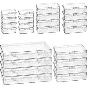 Goodma 24 Pieces Mixed Sizes Rectangular Empty Mini Clear Plastic Organizer Storage Box Containers with Hinged Lids for Small Items and Other Craft Projects