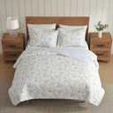 Laura Ashley - King Quilt Set, 100% Soft Cotton Bed Set for Year Round Comfort, 3 Piece Floral Bedding with Matching Pillowcases (Poppy Meadow Blue)