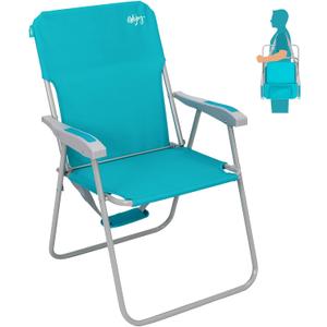 #WEJOY Folding Beach Chair for Adults, Lightweight Beach Chair with Shoulder Straps, High Back Beach Chairs with Hard Armrest, Supports 300lbs for Beach Lawn Concert (#C 1 Pack Cyan)