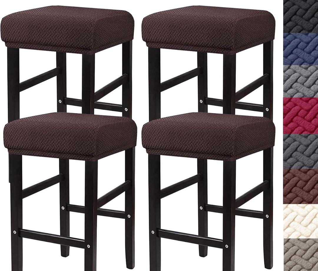 HFCNMY Stool Covers Rectangle,4 Pack Stretch Rectangle Bar Stool Covers Jacquard Vanity Stool Cover Washable Counter Stool Covers Bar Stool Seat Covers Saddle Seat Cover with Elastic Bands Coffee