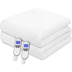 Bwarm Premium Multi-Zone Electric Heated Mattress Pad Queen Size, 60" x 80", Dual Controllers, 9 Heat Settings, 1-12 Hours Auto Off, Individual Body and Feet Settings, Machine Washable