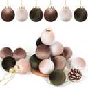 Christmas Tree Ornaments 16 Pcs Velvet Christmas Balls Bulk Flocked Christmas Tree Ball Ornaments for Holiday Wedding Party Christmas Tree Hangings (Brown & Green, 3.15Inch)