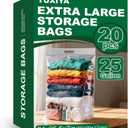 20 PACK 25 Gallon Extra Large Storage Bags, 35.5"x 24"x 7" Resealable Clear Zipper Bags with Handle, Heavy Duty Big Bag for Clothes Pillow Travel Moving, Expandable Bottom, 8 Mil Thick