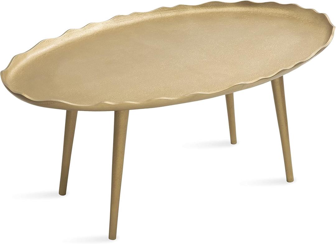 Kate and Laurel Alessia Modern Glam Oval Coffee Table, 34 x 20 x 15, Gold, Metal Living Room Table for Storage and Display with Antique Deckled Edge Detailing