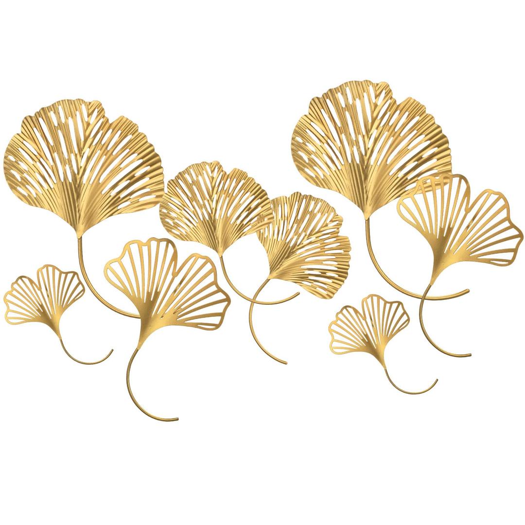 RattanView 8 Pcs Gold Metal Leaf Wall Decor Golden Hollow Ginkgo Leaf Decor Wall Art Hanging Modern Floral Wall Sculpture for Home, Living Room, Bedroom, Office, Study, 5.9'', 7.87'', 9.84'', 11.81''