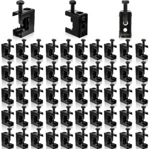 50 Pieces Beam Clamps, 1/4" x 20 Carbon Steel Safety C Clamps with Screws, Heavy Duty Small Thread Rod Clamp for Support J Hooks, Flange, Bridle Rings, Pipe Work