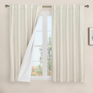 LAMIT Natural 100% Blackout Linen Curtains, 45 Inches Linen Textured Thermal Bedroom Curtains Back Tab and Rod Pocket Neutral Panels with White Liner for Farmhouse, 2 Panels, 42 x 45 Inch, Ivory