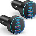 2 Pack USB C Car Charger, 90W 4-Port Cigarette Lighter USB Charger Multiport Type C Super Fast Car Phone Adapter Accessories for iPhone 17 16 15 14 13 12 Pro Max, iPad, Galaxy S26 S25 S24, Android