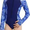 JiAmy Girl's One Piece Rashguard Swimsuit Long Sleeve Zipper UPF 50+ Sun Protection Bathing Suits Swimwear