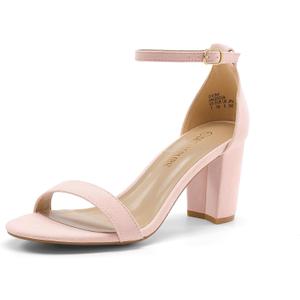 DREAM PAIRS Women's Chunk Low Heel Pump Sandals (8, Pink)