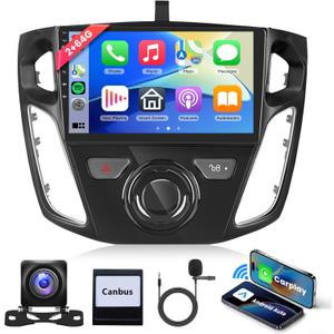 2G+64G Android Car Radio Car Stereo for Ford Focus 2012-2018 with Wireless Carplay Android Auto, 9 Touch Screen Head Unit with Mirror Link WiFi GPS Bluetooth FM RDS EQ AHD Backup Camera SWC MIC