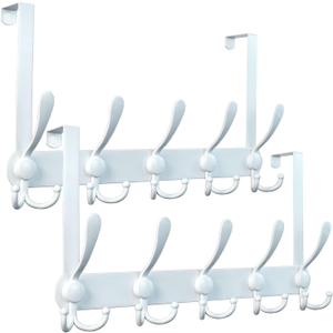 Encozy Over The Door Hooks,Coat Rack for Hanging Clothes Hat Towel (Heavy Duty White 2pcs)