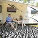Outdoor Patio Plastic Straw Rug - 9x12 ft Outdoor Camping Rug Waterproof Reversible, Area Carpet Patios Clearance RV, Outside Porch Balcony Deck for Camper, Black & White