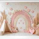 Kate Boho Rainbow Backdrop Pink 1st Birthday Photography Backdrops, 7x5ft