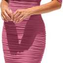 PRETTYGARDEN Summer Wedding Guest Dresses for Women 2026 Off the Shoulder Ruched Bodycon Spring Midi Cocktail Party Dress, Large