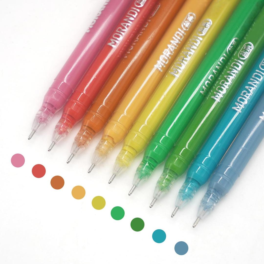 Gel Pens with Fine Point 0.6mm, 9 Colors Drawing Pencils for Adult Coloring Books Smooth Writing Pen Set for Journaling(Morandi Salt) Pack of 2