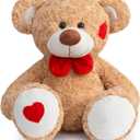 HollyHOME Teddy Bear Stuffed Animal Plush Toy with Red Bow and Heart Patch Soft Cuddly Teddy Bears Holiday Toys for Girlfriend Lover Mom Kids Valentines Birthdays Gifts Home Decor Gift 24 inches Tan