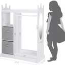 UTEX Kids Play Armoire with Mirror, Storage Bins and Closet for Dress Up and Costumes (White), 33.4w X 15.75d X 44.5h