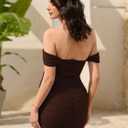 KUTUMAI Women Sexy Off Shoulder Mini Dress Corset Bodycon Ruched Short Cocktail Party Club Dresses (Brown, S)