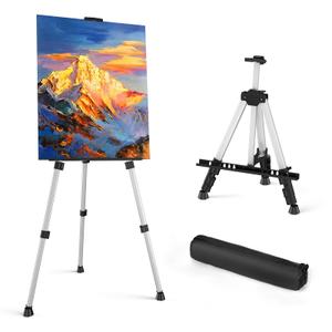 Art Painting Display Easel Stand - Portable Adjustable Aluminum Metal Tripod Artist Easel with Bag, Height from 17" to 66", Extra Sturdy for Table-Top/Floor Painting, Drawing, and Displaying, Silver