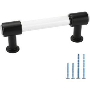 Peaha 25 Pack Acrylic Drawer Pulls 3 Inch Black Cabinet Handles Clear Drawer Pulls Black Cabinet Hardware for Kitchen Bathroom (Hole Center:3in(76mm))