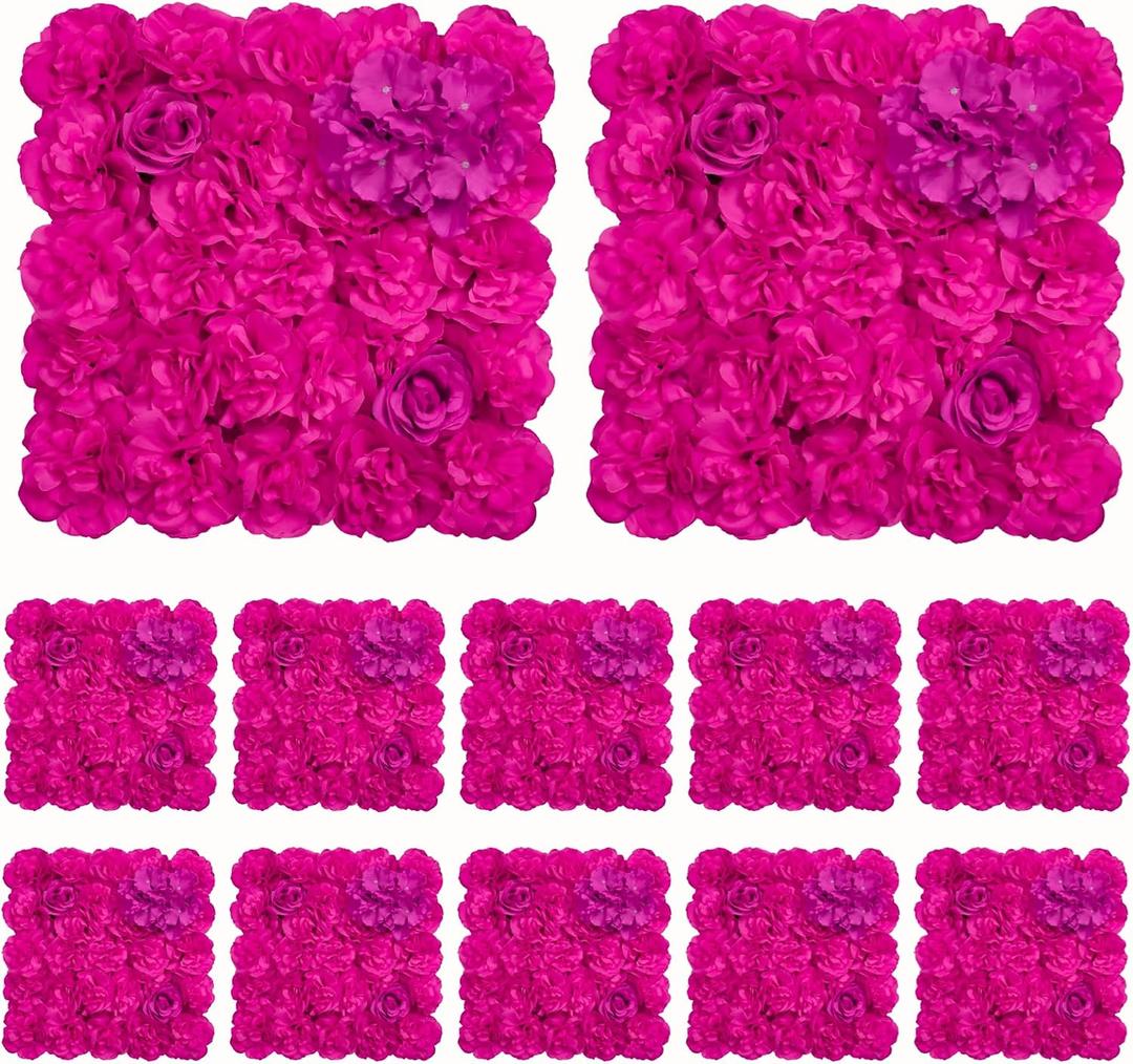 12pcs Flowers Wall Backdrop 16.5"x16.5" Artificial Floral Panels