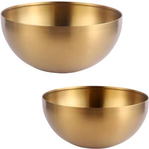 Stainless Steel Salad and Mixing Bowls Set of 2 - Nesting, Snacks, Serving for Cooking, Baking, Prepping - Small & Large 5.9 & 7.9 Inch (Gold)