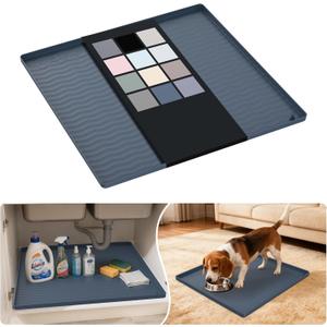 URMONA Waterproof Silicone Under Sink Mat 19'' x 19'' Shelf Liner for Kitchen and Bathroom, Cabinet and Counter Protector, Storage and Organizers, Litter Mat, Pet Cat Puppy Essentials(Dark Grey)