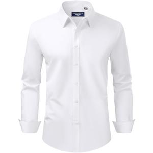 Alimens & Gentle Men's Dress Shirt Regular Fit Stretch Stain Shield Long Sleeve Solid Business Wedding Button Down Shirts (3X-Large, White)
