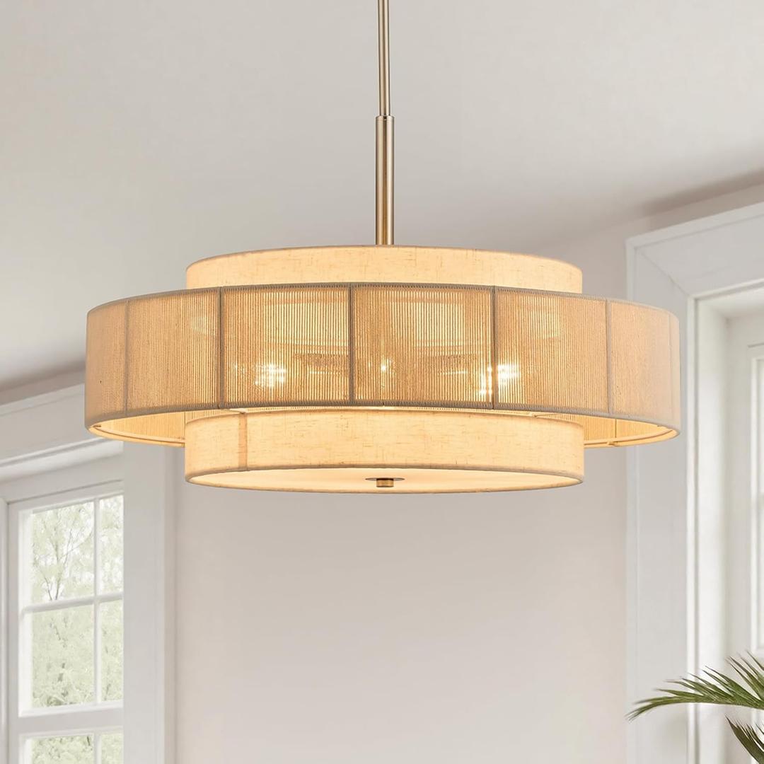 VONLUCE 23.6" Boho Rattan Chandelier, 6-Light Rattan Ceiling Light Fixture, 24inch