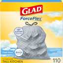 Glad Tall Kitchen Drawstring Trash Bags - Odorshield 13 Gallon White Trash Bag, Febreze Fresh Clean, 110 Count