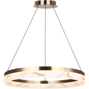 Canarm Elynn 24-Inch Round Gold LED Chandelier, Glam Pendant Light with Acrylic Shade, Integrated LED Ceiling Fixture for Dining Room or Living Room