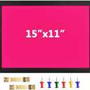 Cork Board Bulletin Board Wood Framed Display with Felt, Pin Board for Jewelry, Notes, Memos, Photos, Home, Kitchen, Office, School, Wall, 15"x11", Wood Framed(Black) & Felt(Pink)