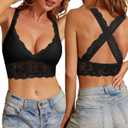 SHEKINI Women Floral Lace Bra Padded Breathable Bralette Halter Bra Wire Free Racerback Bra (Black, 3XL)