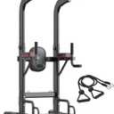 SogesHome Pull Up Bar and Dip Station, Heavy Duty Adjustable Home Gym Equipment for Strength Training, Multifunctional Workout Bar with Resistance Bands Full Body & Core Exercise