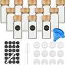 Set of 36 Square Spice Jars With Bamboo Lid 120 ml Glass Shaker Storage Jars Kitchen With Funnel Stickers Cleaning Brush