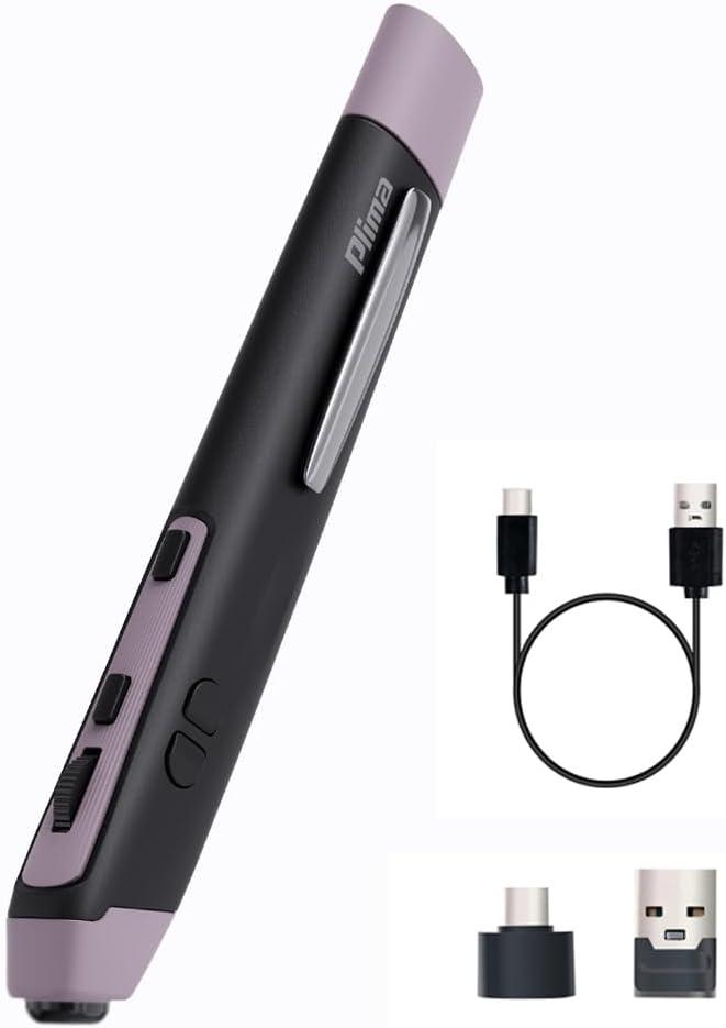 Plima Ergonomic Pen Mouse 2.0 - Dual Mode Bluetooth & 2.4G Wireless Optical Stylus Natural Pen-Tip Press-to-Click Design Pocket-Sized for Laptop, iWindows 7/8/10/11, Android, Linux, Mac OS(Purple)
