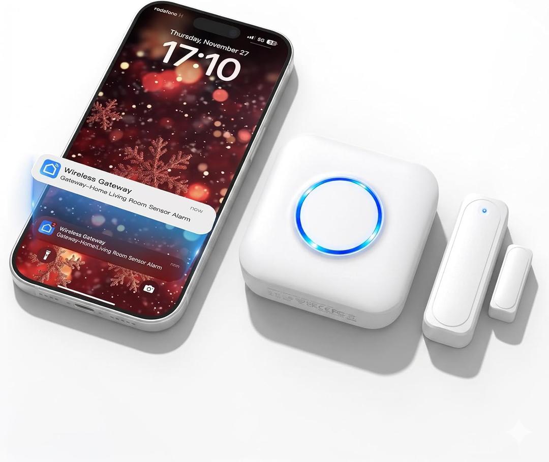 WiFi Sensor, Smart Motion Detector Kit with Phone App Alerts, Includes Gateway Hub, PIR Motion Sensor, Doorbell Button, Door Sensor, DIY Burglar Alarm for Home Business Apartment (Only 2.4GHz)