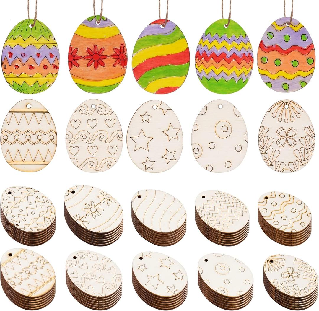 Yookat 200 Pieces Easter Egg Wooden Cutout Unfinished Wood Easter Egg Ornaments Egg Wood DIY Crafts Cutouts Easter Egg Unfinished Wood Slices for Painting Crafts and Easter Decorations