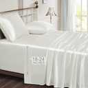 Vonty King Size Satin Sheets - Extra Deep Pocket, Cooling & Silky, 4 Piece Set, Ivory White