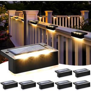 Solar Deck Lights 8 Pack, Solar Stair Lights Outdoor Waterproof for Patio, Fence, Front Porch, Balcony, Deck Railing, Garden, Yard, Christmas Lights Decorations Outside(Warm White)