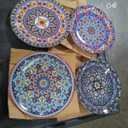 glowworm Dinner Plates Set of 4, 10.5 Inch Ceramic Plates for Steak, Dishes Set for Kitchen, Housewarming Gift，Microwave, Oven & Dishwasher Safe, Bohemian