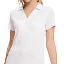 YuKaiChen Women's Polo Shirts Casual Summer Collared Tops Short Sleeve Knit Tops V Neck (XX-Large, White)