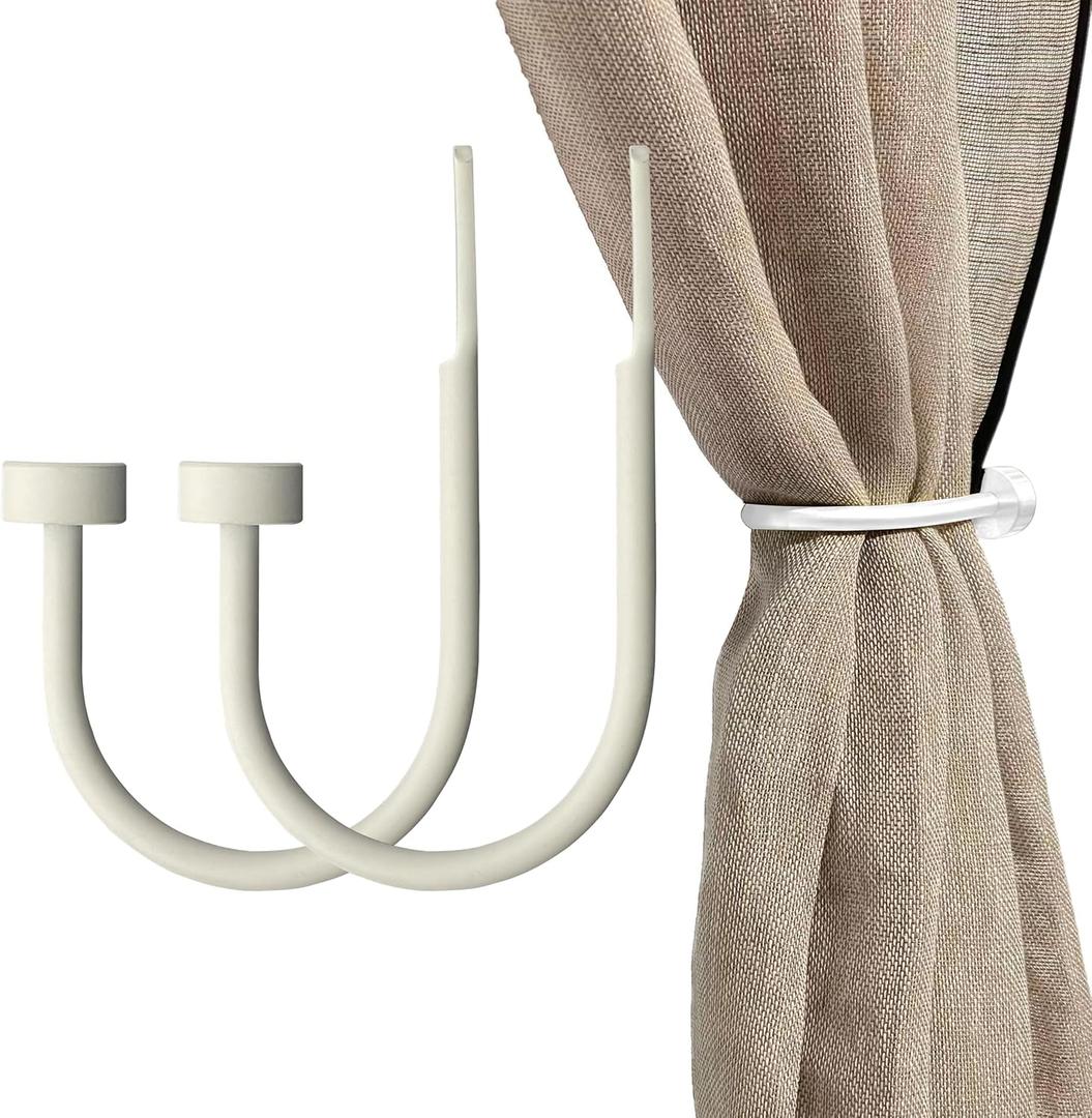 Quality Curtain Holdbacks, Solid Steel Curtain Holdback with Disk Finial, Set of 2 Window Curtain Tieback Hooks, White