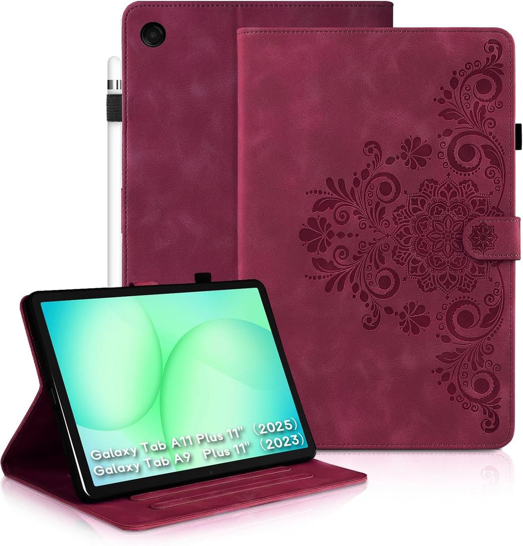Galaxy Tab A11+ Plus Case 11" Inch, Mantala Soft Touch Premium TPU Made with Card Slots and Kickstand, Velvety-Like Texture Water-Proof Precise Cutouts Compatible with Galaxy Tab A9+ 11 Inch Wine Red